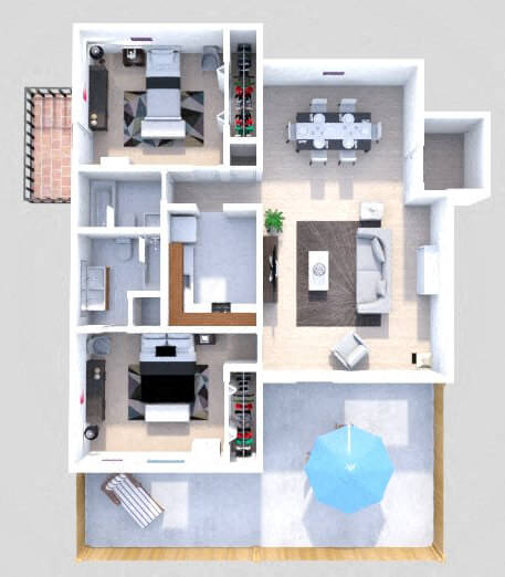 B5 2 Bedroom 1.5 Bath French Upper floor plan